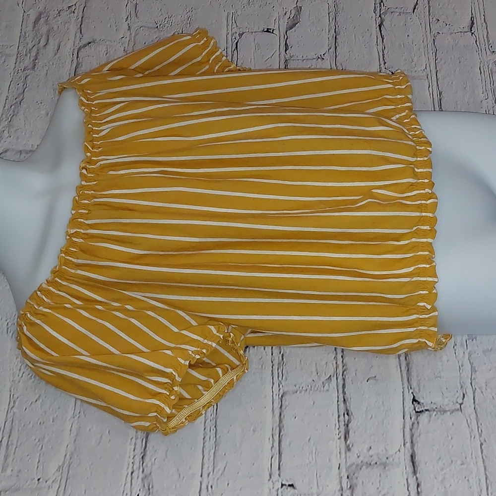 Gold Yellow Stripe American Eagle Off the Shoulder Top L Large